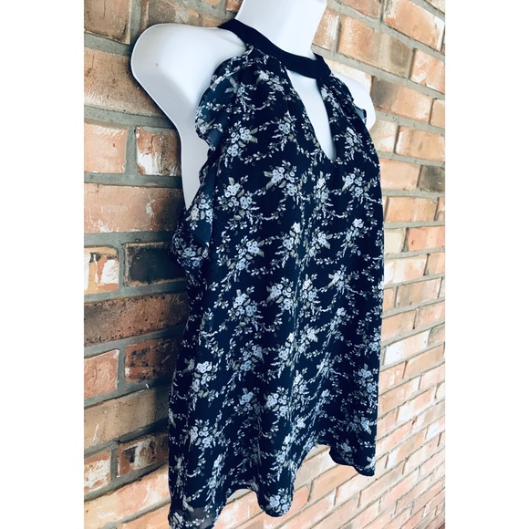 Miss Chievous Women’s Sleeveless Choker Neck Navy Floral Print Rayon Top Small - Picture 2 of 6